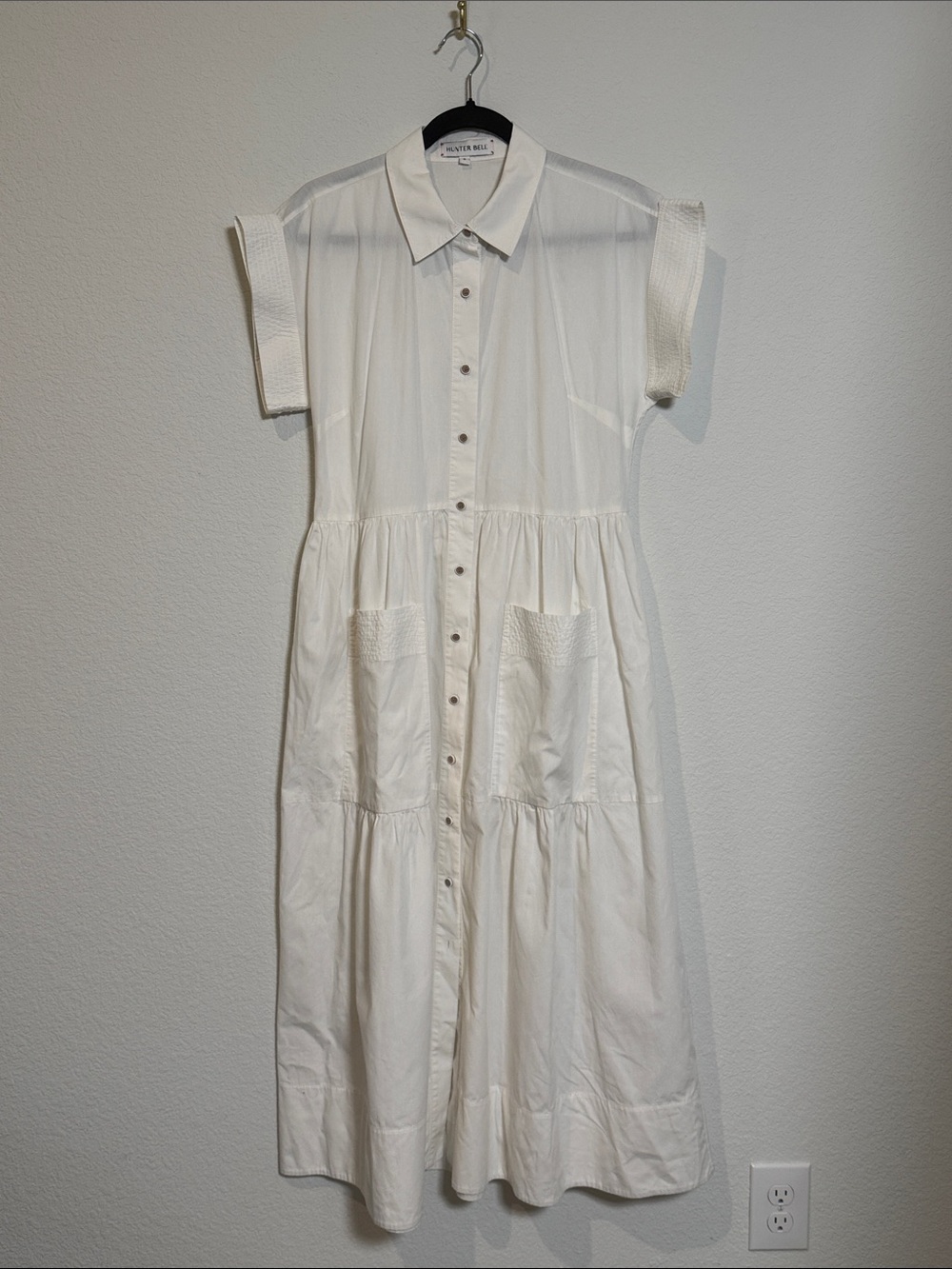 Hunter Bell Sarah White Button Front Short Sleeve Dress